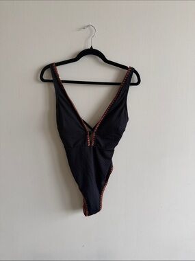 Cupshe Black One-Piece Swimsuit with Rust Trim